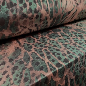 Disco shimmer stretch spandex jersey fabric, per metre - dusky pink distressed tiger print
