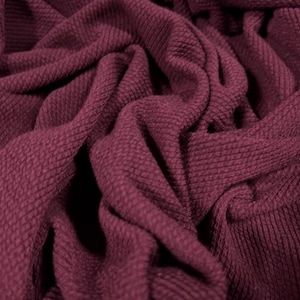 Powder touch ribbed stretch spandex jersey fabric, per metre - plain - burgundy