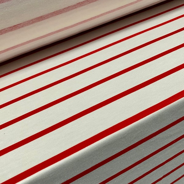 Ponte Roma double jersey knit stretch fabric, per metre - stripe - red & white