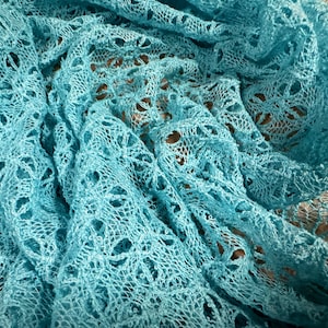 Crochet knit lace dress fabric, per metre - turquoise blue