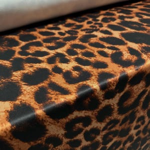 Scuba stretch spandex double jersey fashion fabric, per metre - Cheetah animal print - golden brown