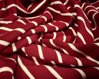 Ponte roma stretch double jersey fabric, per metre - stripe - burgundy & ivory