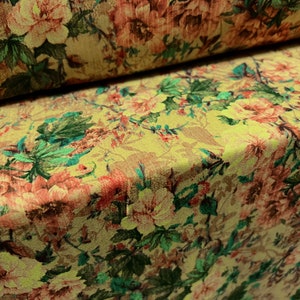 Georgette woven dress blouse fabric, per metre - floral print - chartreuse & pink