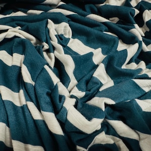 Zachte, slub single-jersey stof, per meter - streep - groenblauw en wit