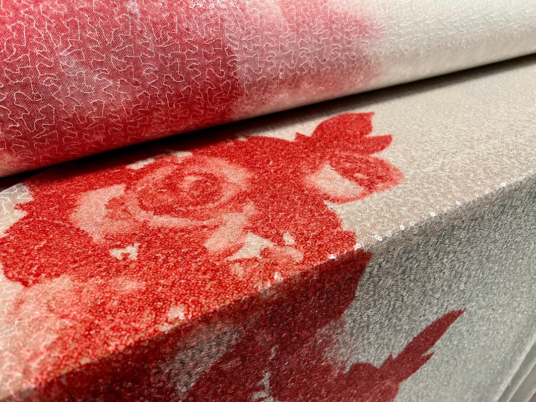Couture Designer Fabric, per Metre - Rose Flower Double Border Design ...