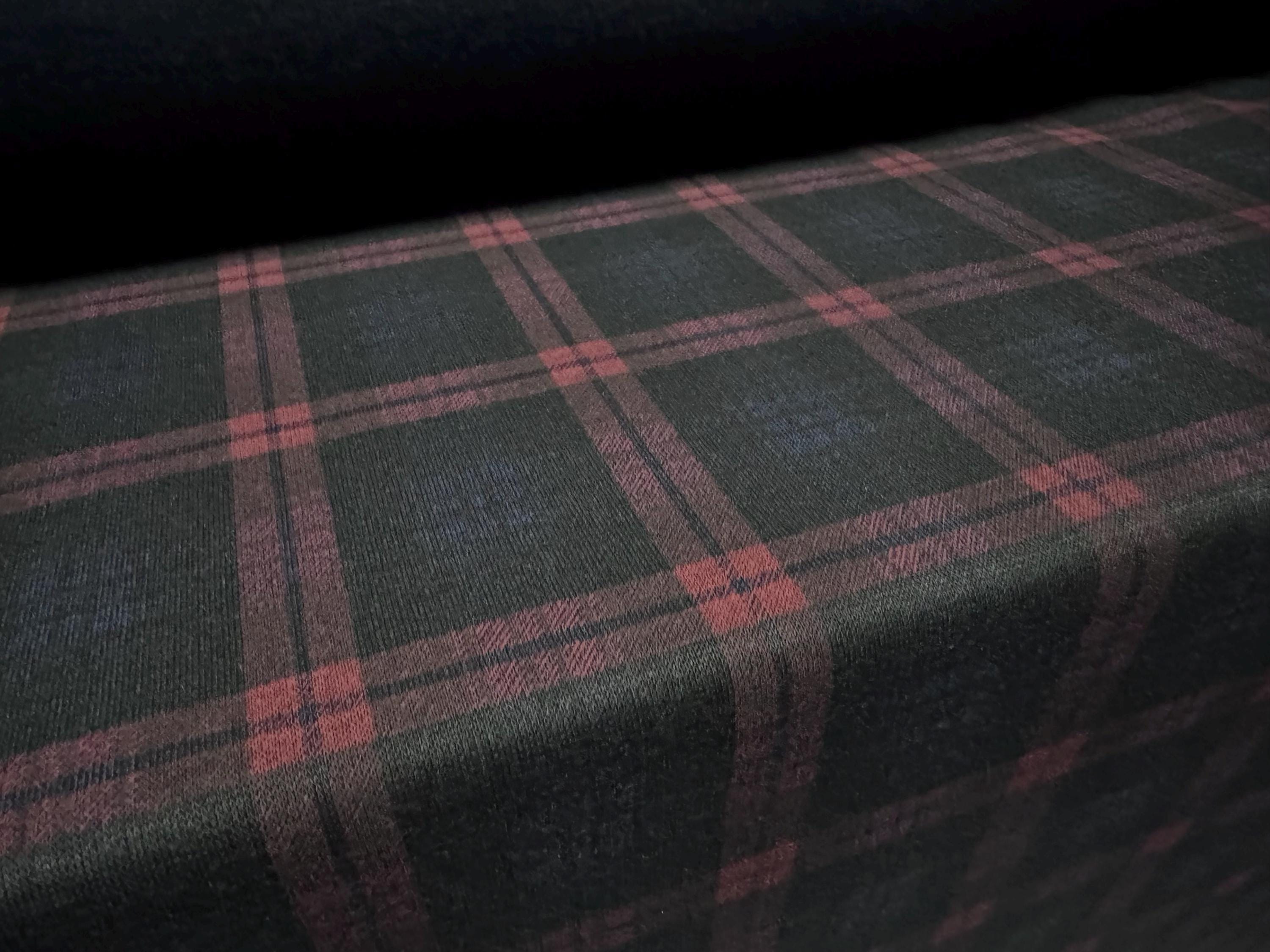 Ponte Roma double jersey knit dress fabric, per metre tartan check navy  black red