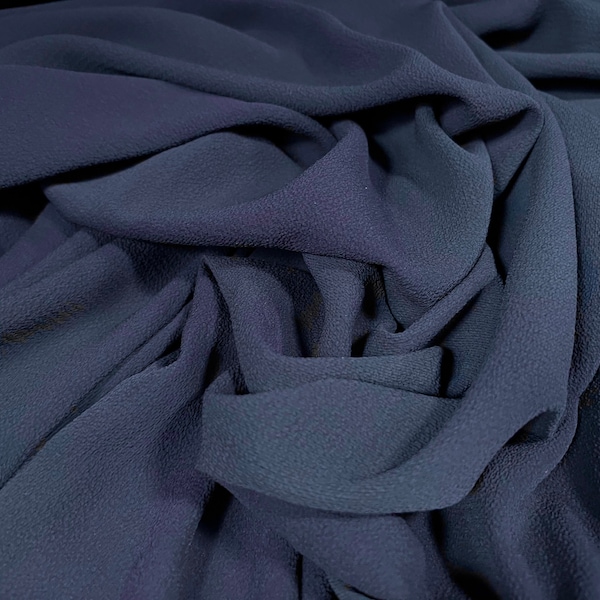 Bubble crepe woven dress fabric with spandex comfort stretch - plain - French navy blue