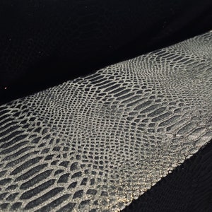 Spandex velvet stretch fabric, per metre - embossed crocodile print - black & gold