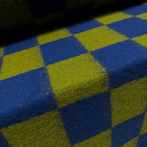 Tecido de casaco pesado de lã fervida, por metro - formas geométricas - verde e azul