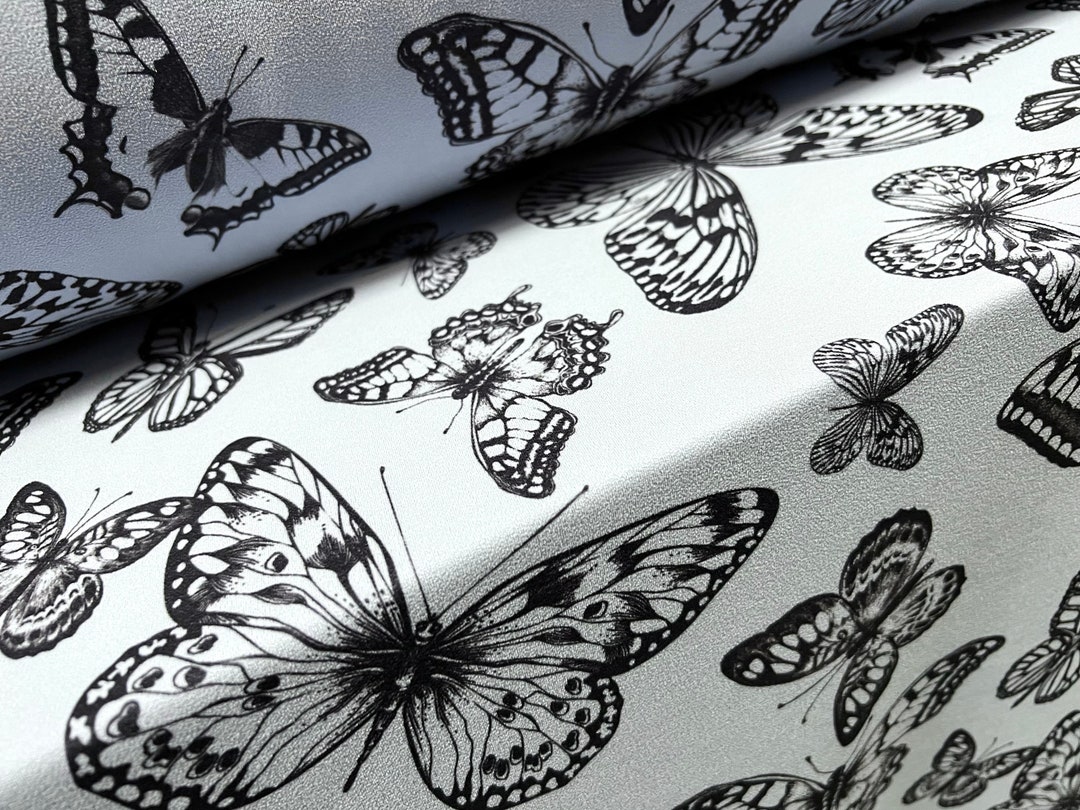 Scuba Crepe Stretch Spandex Jersey Fashion Fabric, per Metre Butterflies Print Pale Blue Etsy