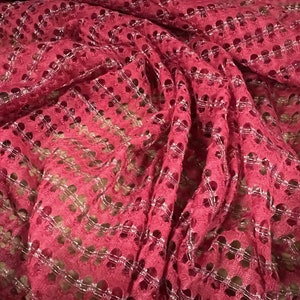 Metallic crochet knitwear jersey fabric - raspberry wine & silver