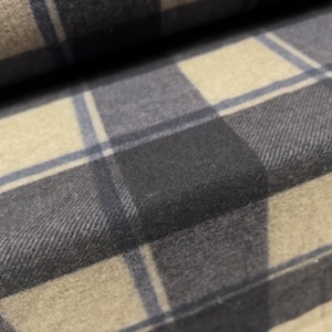 Wool mouflon flannel brushed woven fabric, per metre - check - blue & grey
