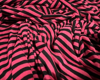 Viscose blend single jersey fabric, per metre - striped - fuchsia pink & black
