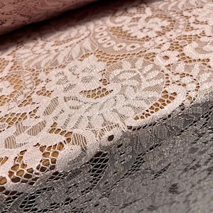 Corded Alencon lace dress fabric with decorative selvedge, per metre - floral - rose pink