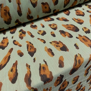 Printed chiffon yoryu dress blouse fabric, per metre -  distressed leopardskin patch print - mint green
