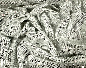 Couture dress fabric with sequins, per metre - silver on white
