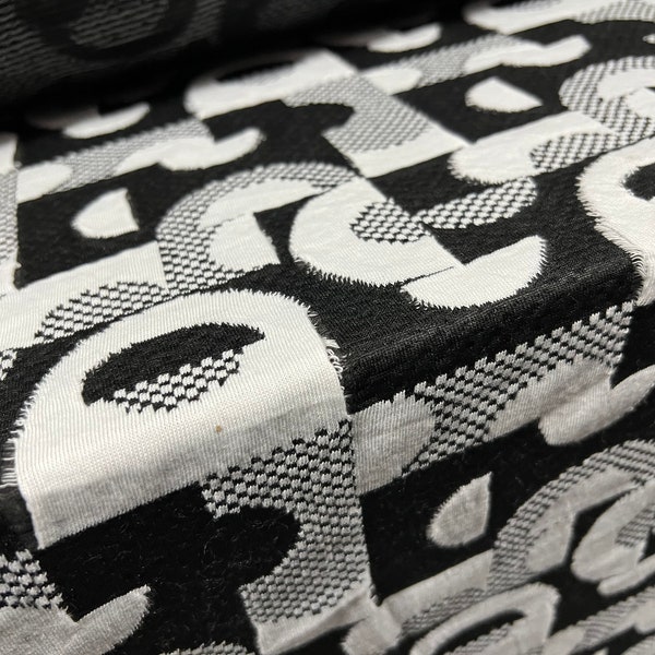 Double jersey knitwear fabric, per metre - Carnaby Street retro jacquard - black & white