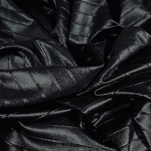 Stretch pvc faux leather double jersey fabric, per metre - raised pinstripe - Jet black