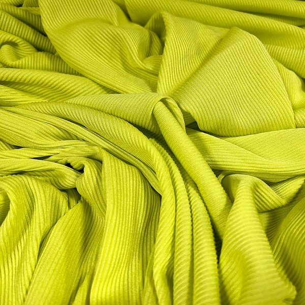 Fine ribbed spandex stretch jersey fabric, per metre - plain - Lime