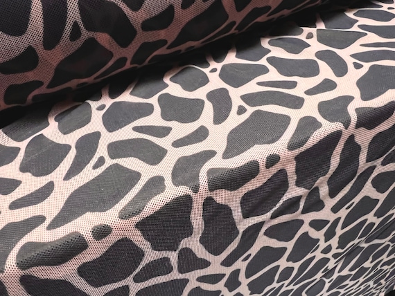 Power mesh net stretch spandex fabric, per metre - giraffe animal print - blush & grey