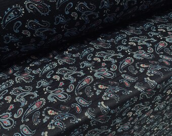 Slub single jersey printed fabric, per metre - Paisley print - navy blue