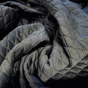 Mock diamond quilted double jersey Stretch fabric, per metre - black