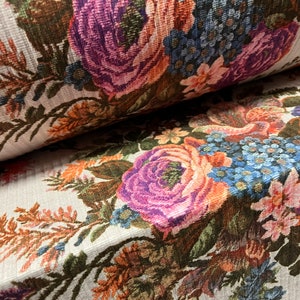 Spandex rib stretch jersey fabric, per metre - cross stitch rose bouquet print