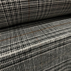 Heavyweight wool mouflon flannel fabric, per metre - plaid check - grey brown & black