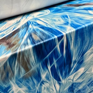Soft touch stretch spandex jersey fabric, per metre - abstract swirl print - blue