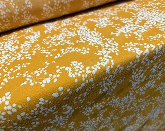 Pebble crepe woven dress fabric, per metre - ditsy floral print - mustard & white