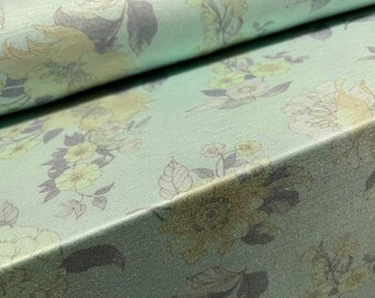 Viscose Spandex stretch single jersey fabric, per metre - flower print - aqua