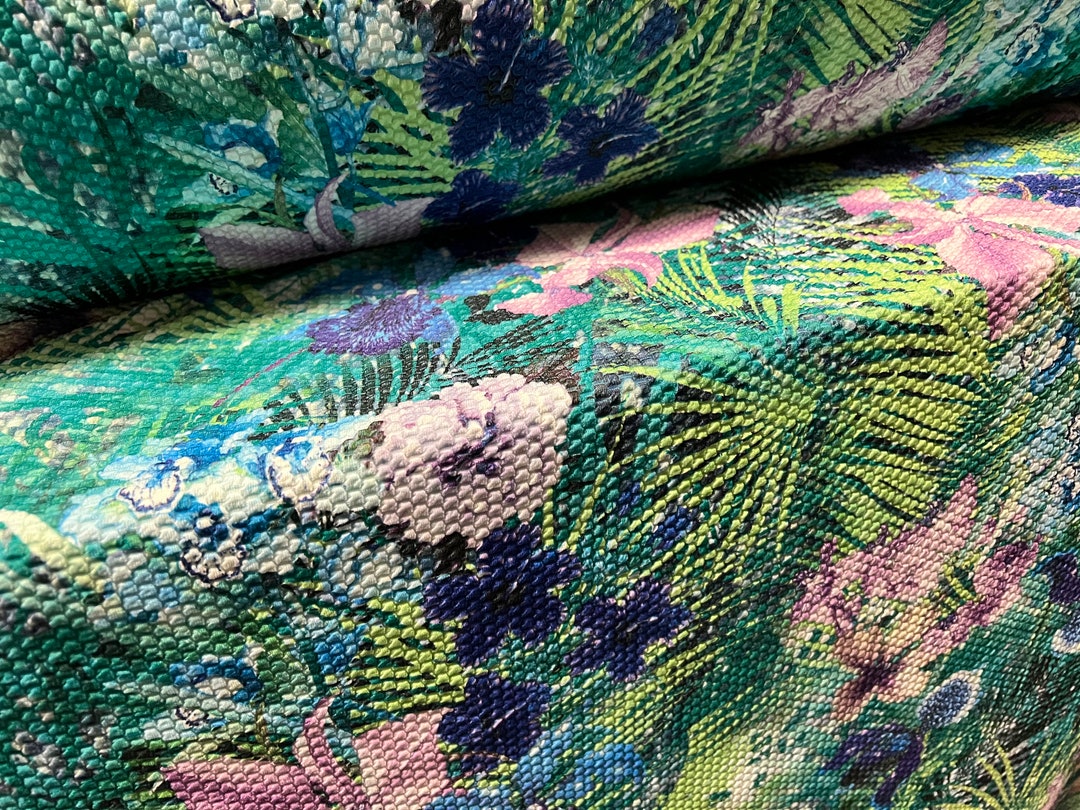 Jacquard Stretch Double Jersey Fabric, per Metre Leaves