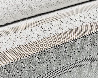 Crochet lace stretch spandex jersey fabric, per metre - fishnet stripe - white