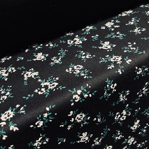 Scuba crepe  stretch spandex jersey dress fabric, per metre - ditsy flower print - black & green