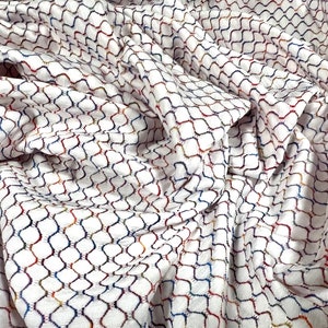 Double jersey knit stretch spandex dress fabric, per metre - rainbow honeycomb jacquard - white