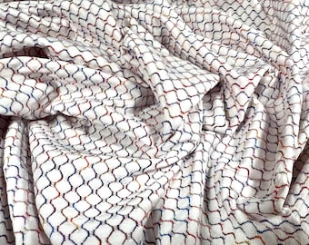 Double jersey knit stretch spandex dress fabric, per metre - rainbow honeycomb jacquard - white