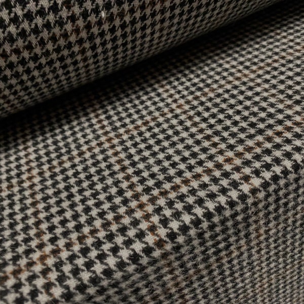 Wool blend heavyweight brushed mouflon  coat jacket fabric, per metre - dogtooth check - grey brown