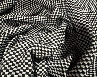 Stretch double jersey fashion fabric, per metre - chef check jacquard - black & white