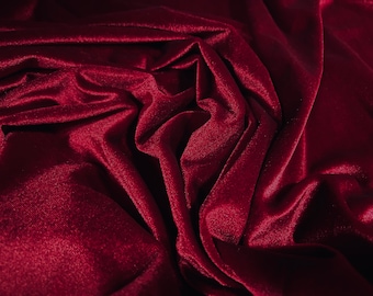 Spandex velvet velour stretch fabric, per metre - plain -  cherry red