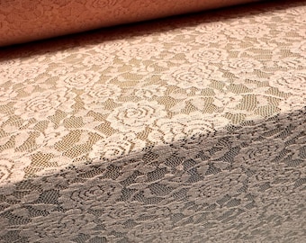 Stretch spandex lace dress fabric, per metre - rose pattern - pink