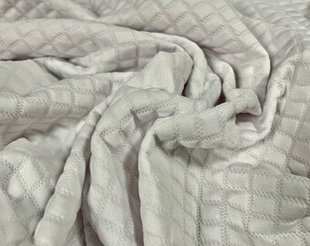 Faux tissu d’élasthanne matelassé double jersey, par mètre - dessin de carrés géométriques - blanc