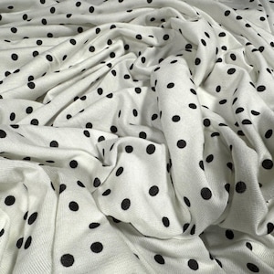 Viscose spandex stretch single  jersey fabric, per metre - spot print - white & black