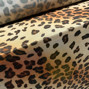 Netz Mesh Netz Stretch Spandex Stoff, Meterware - Schrägband Leopardenmuster - gold & braun