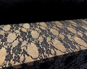 Stretch spandex mesh lace fabric, per metre - floral pattern - black