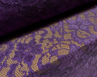 4 way Stretch lace floral dress fabric, per metre - scalloped selvedge - Purple