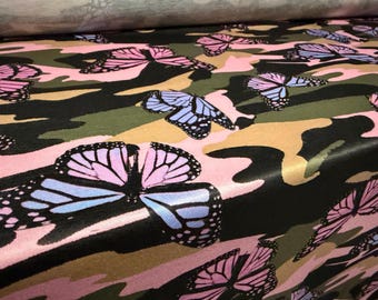 Soft handle stretch jersey fabric, per metre - butterfly camouflage print