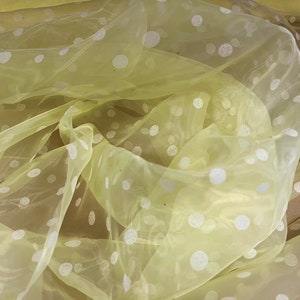 Crystal organza lightweight woven shimmer fabric, per metre - spotted design - lemon