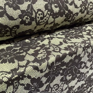 Textured stretch spandex jersey fabric - per metre - lace print - lemon & black