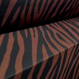 Printed ITY stretch spandex Jersey fabric, per metre - Black & cinnamon zebra print