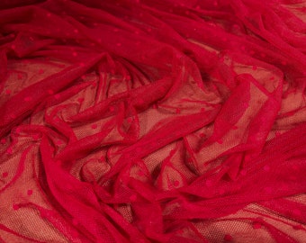 Power mesh net stretch spandex fabric, per metre - Dobby spot jacquard - red